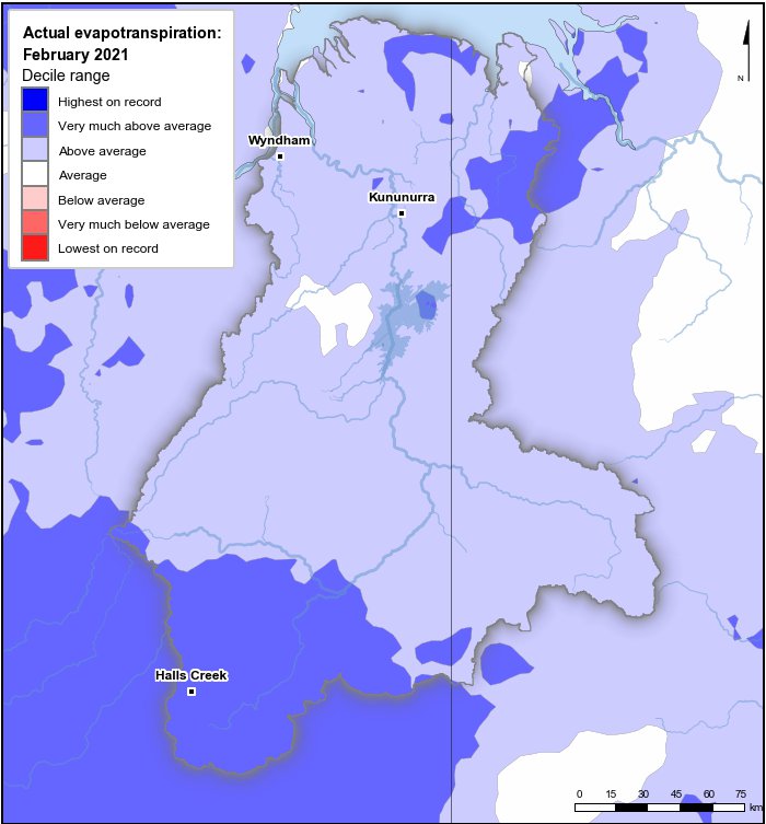 Actual evapotranspiration deciles: February 2021