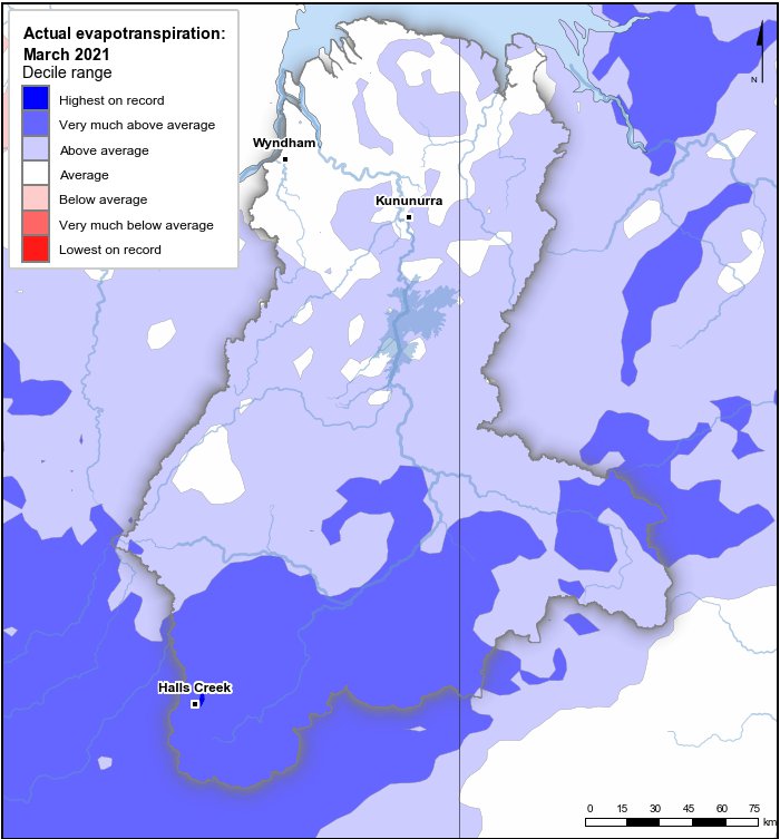 Actual evapotranspiration deciles: March 2021