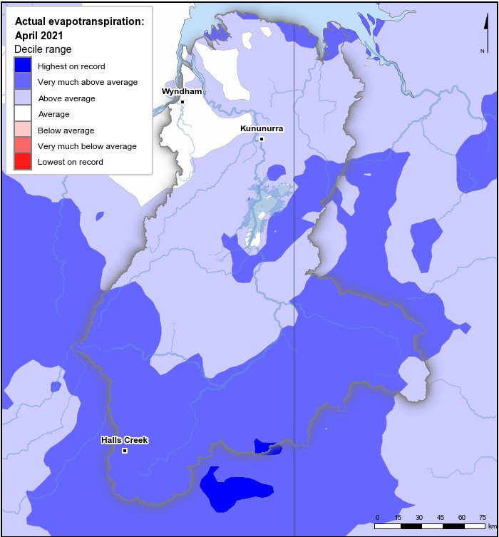 Actual evapotranspiration deciles: April 2021