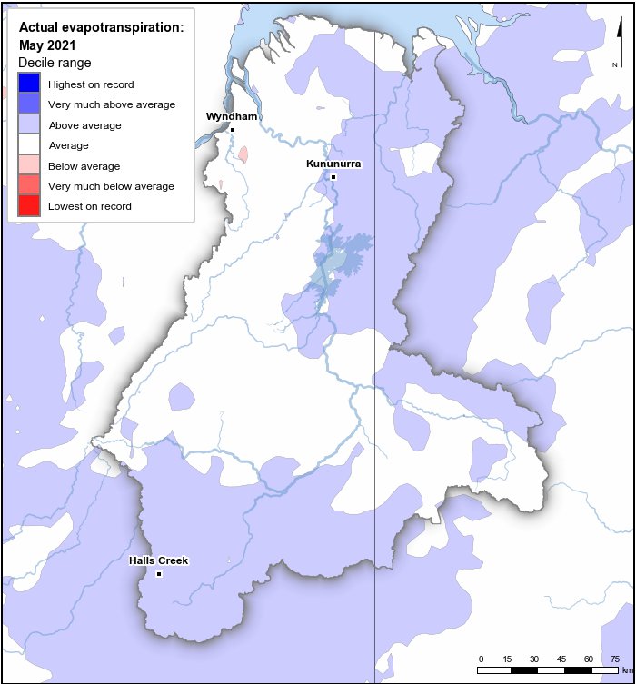 Actual evapotranspiration deciles: May 2021
