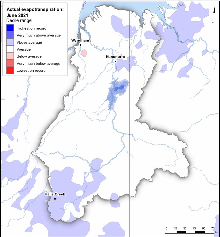 Actual evapotranspiration deciles: June 2021