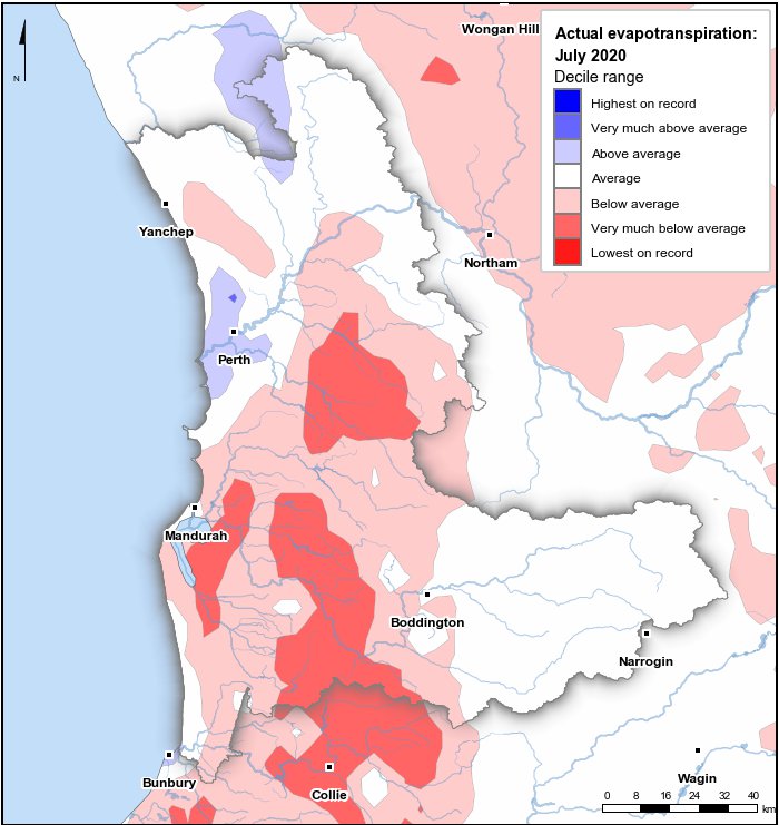 Actual evapotranspiration deciles: July 2020