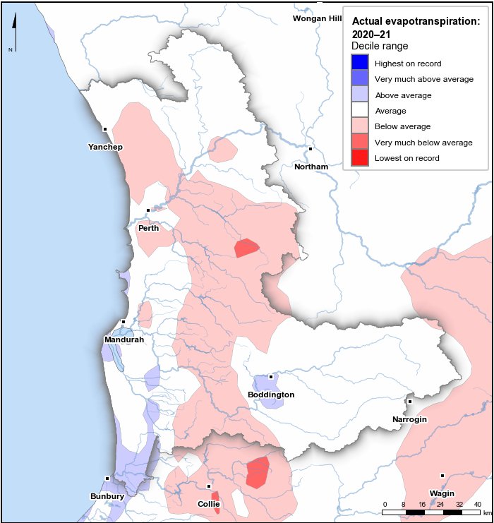 Actual evapotranspiration deciles: July 2020–June 2021