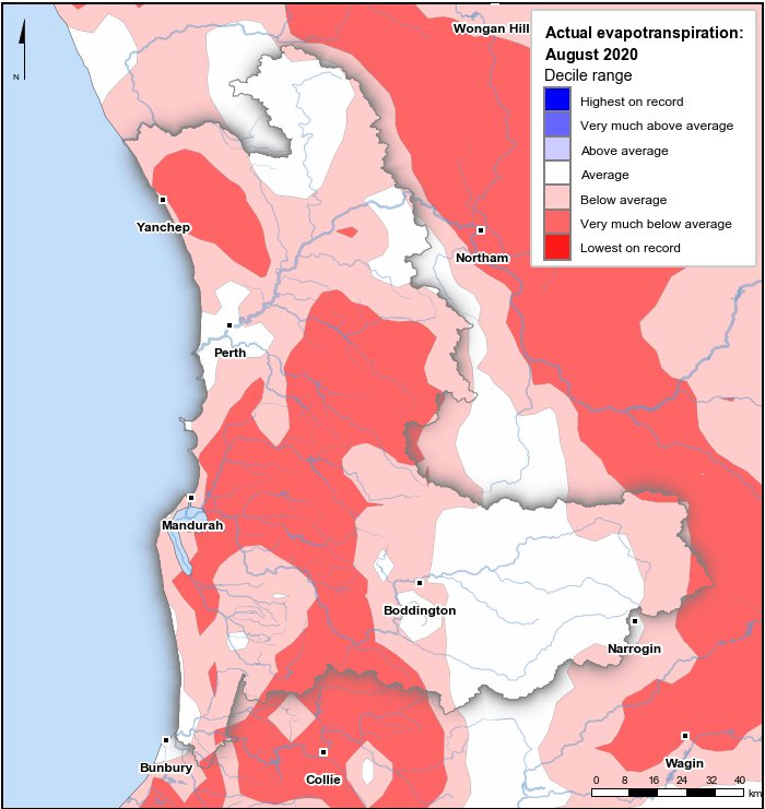 Actual evapotranspiration deciles: August 2020