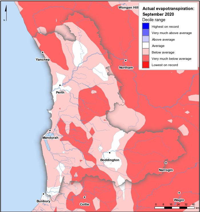 Actual evapotranspiration deciles: September 2020