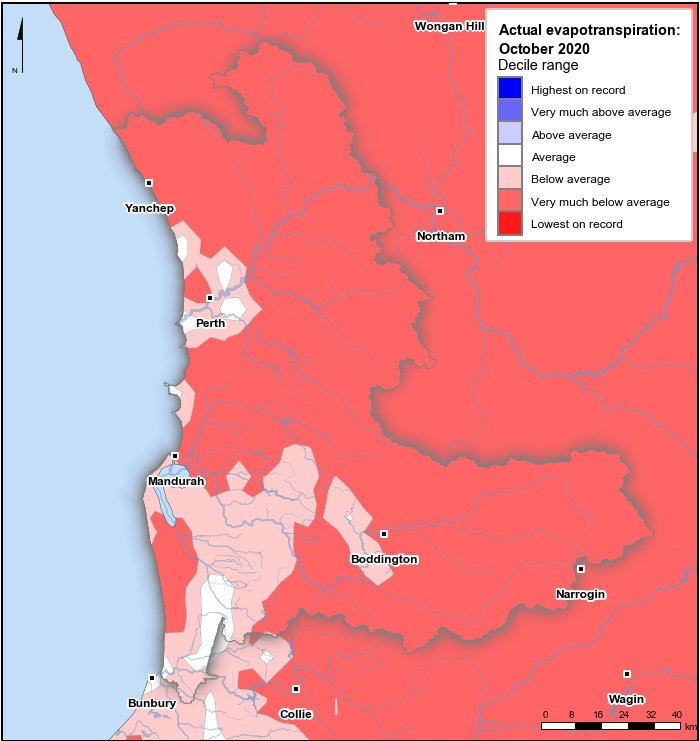 Actual evapotranspiration deciles: October 2020