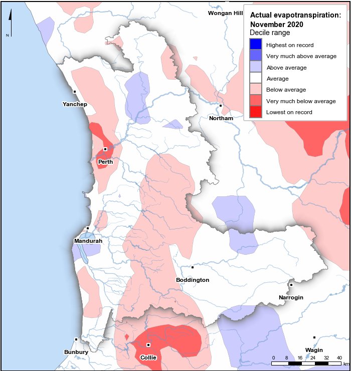 Actual evapotranspiration deciles: November 2020