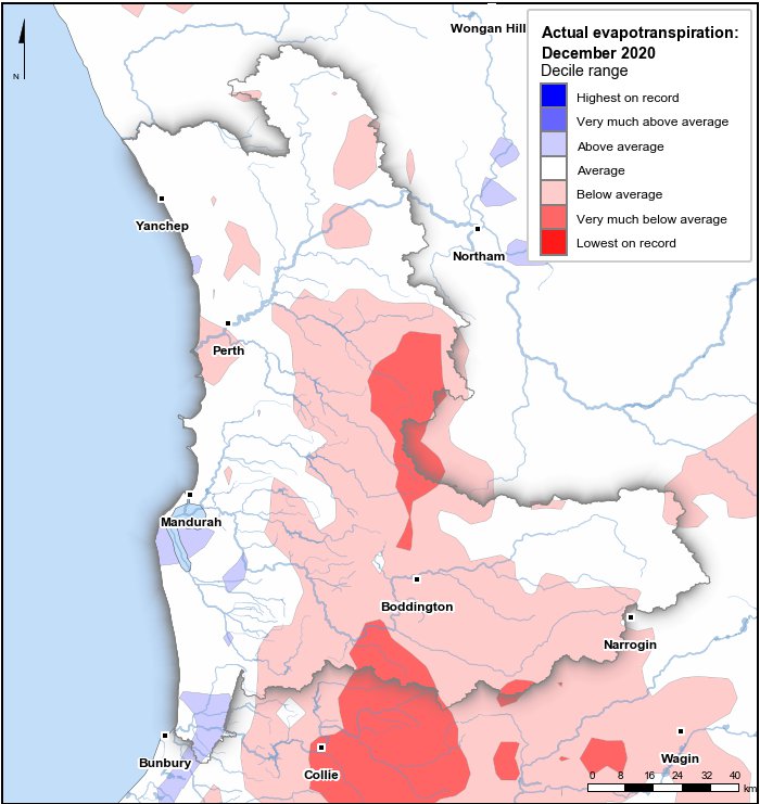 Actual evapotranspiration deciles: December 2020