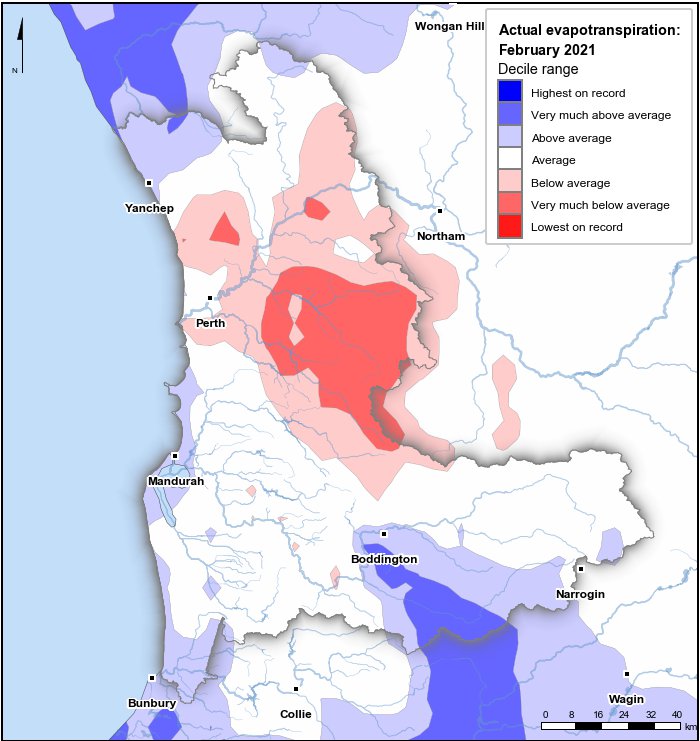 Actual evapotranspiration deciles: February 2021