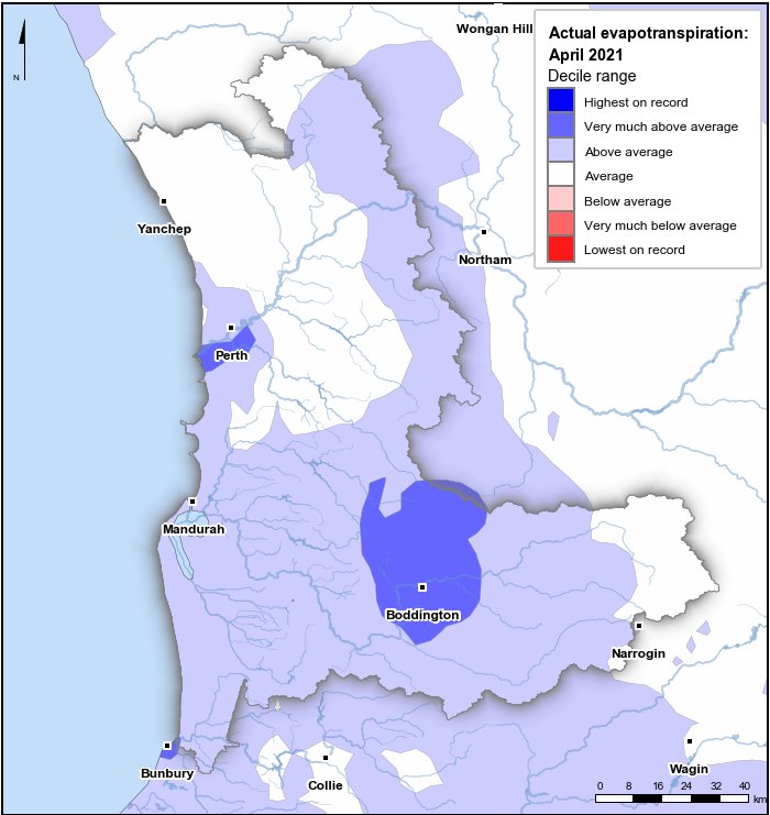 Actual evapotranspiration deciles: April 2021