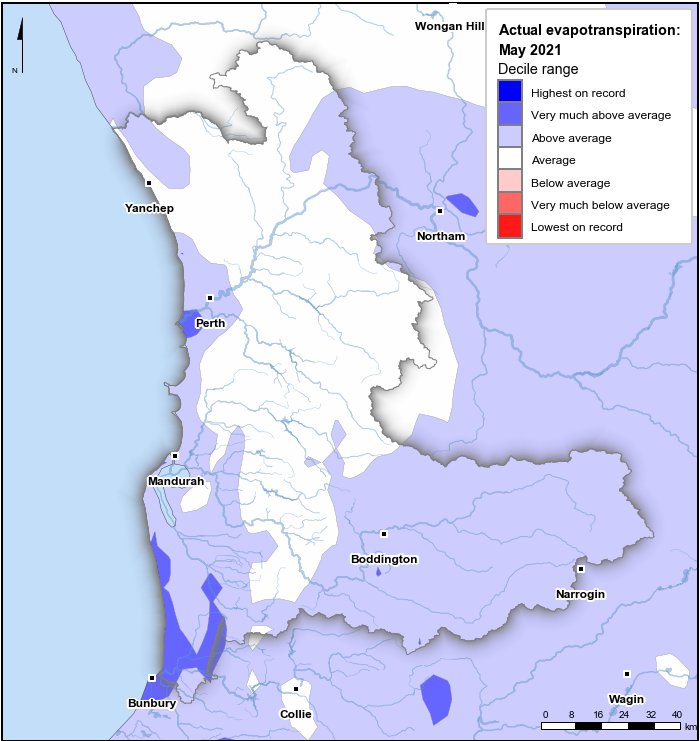 Actual evapotranspiration deciles: May 2021