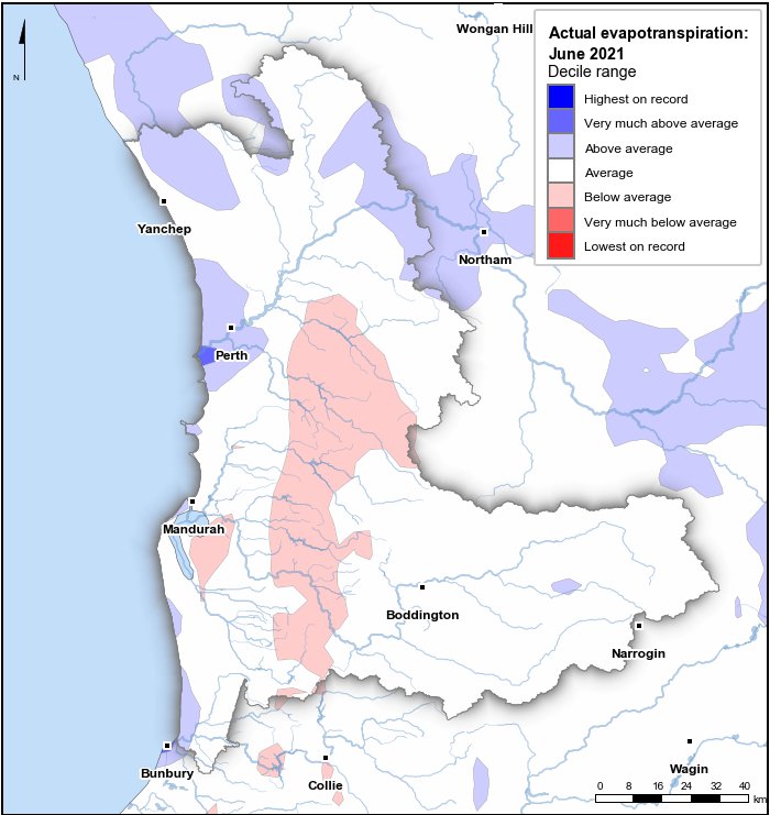 Actual evapotranspiration deciles: June 2021