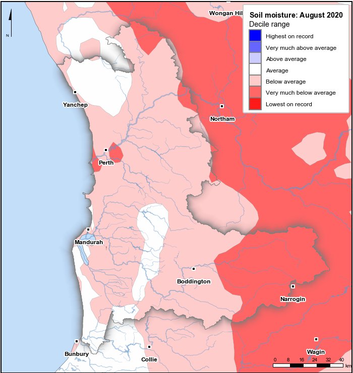Soil moisture deciles: August 2020