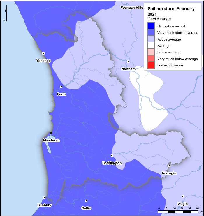 Soil moisture deciles: February 2021