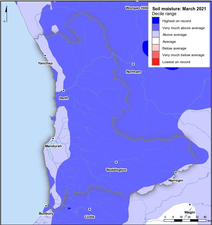 Soil moisture deciles: March 2021