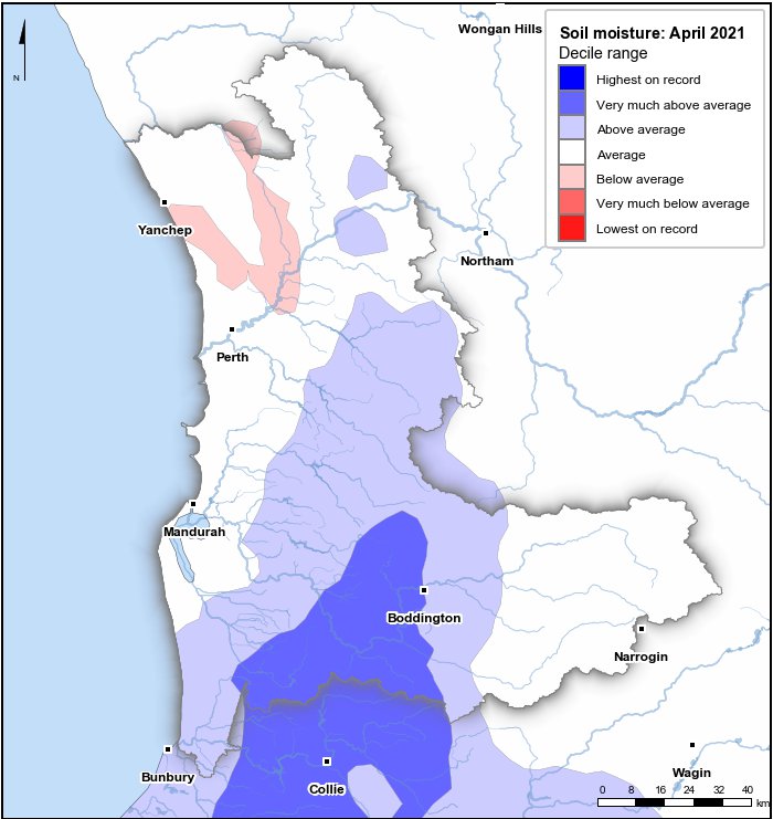 Soil moisture deciles: April 2021