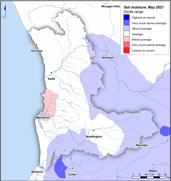 Soil moisture deciles: May 2021