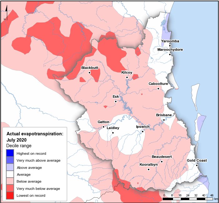 Actual evapotranspiration deciles: July 2020