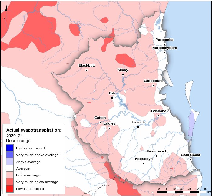 Actual evapotranspiration deciles: July 2020–June 2021