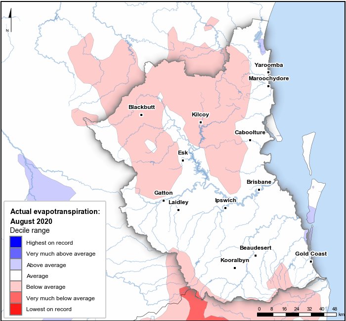 Actual evapotranspiration deciles: August 2020