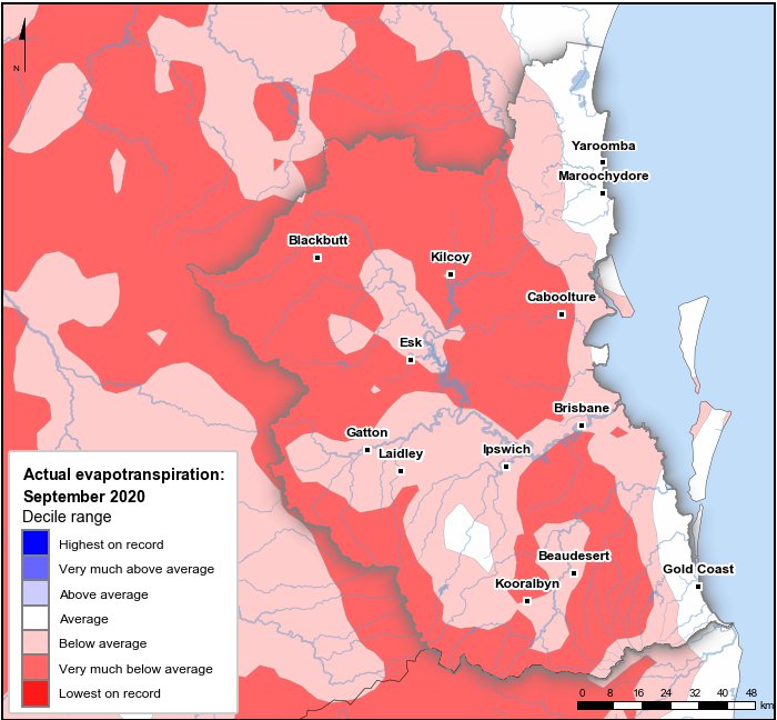 Actual evapotranspiration deciles: September 2020
