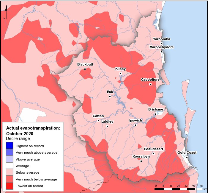Actual evapotranspiration deciles: October 2020