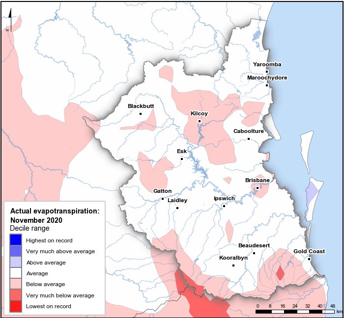 Actual evapotranspiration deciles: November 2020