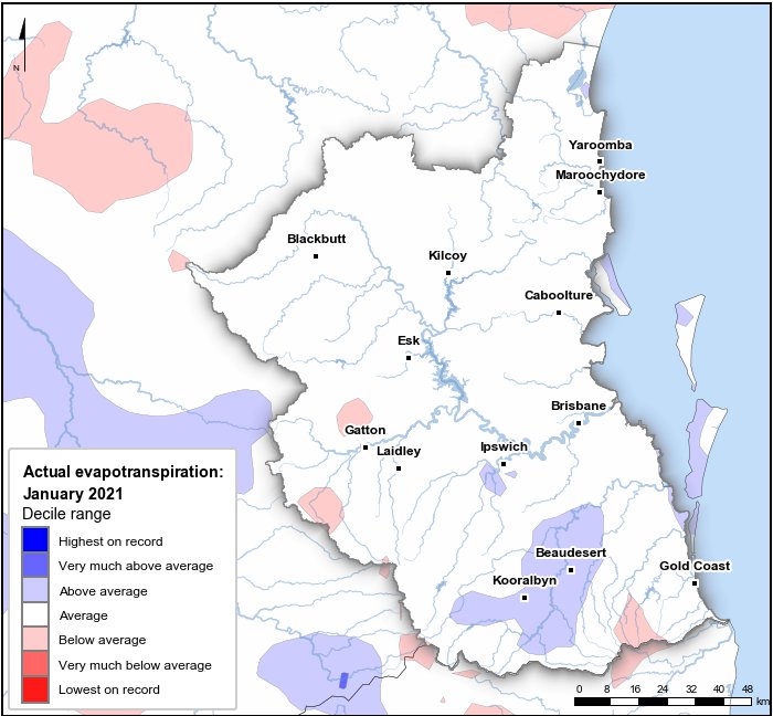 Actual evapotranspiration deciles: January 2021