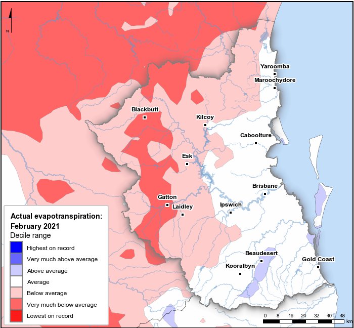 Actual evapotranspiration deciles: February 2021