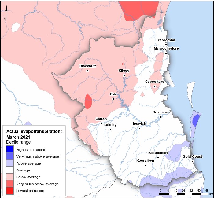 Actual evapotranspiration deciles: March 2021