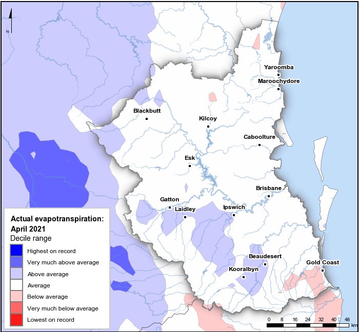 Actual evapotranspiration deciles: April 2021