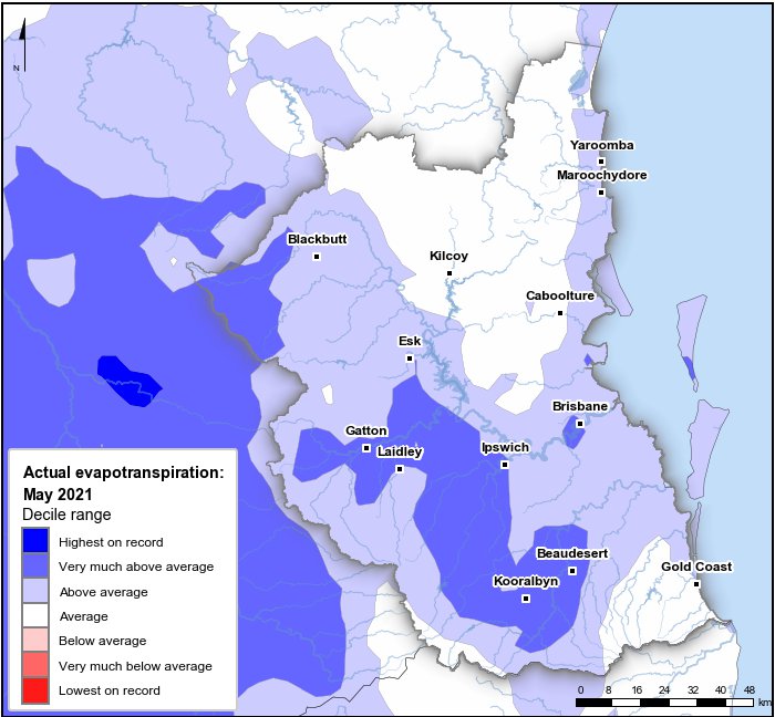 Actual evapotranspiration deciles: May 2021