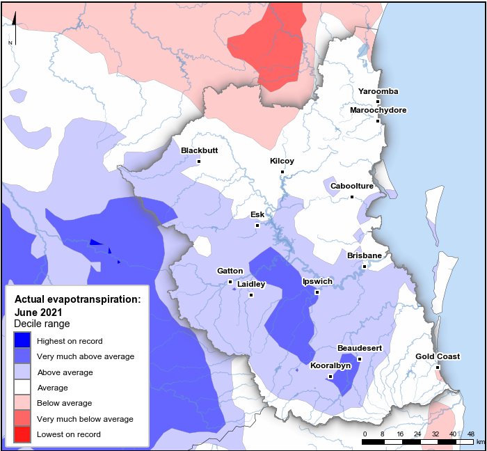 Actual evapotranspiration deciles: June 2021