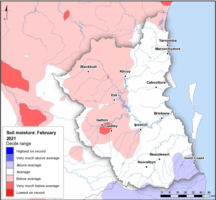 Soil moisture deciles: February 2021