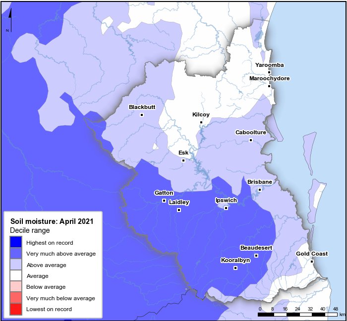 Soil moisture deciles: April 2021