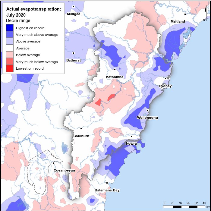 Actual evapotranspiration deciles: July 2020