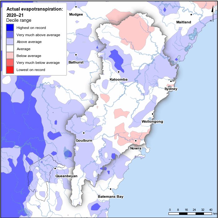 Actual evapotranspiration deciles: July 2020–June 2021