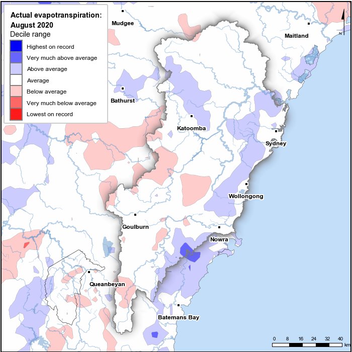 Actual evapotranspiration deciles: August 2020