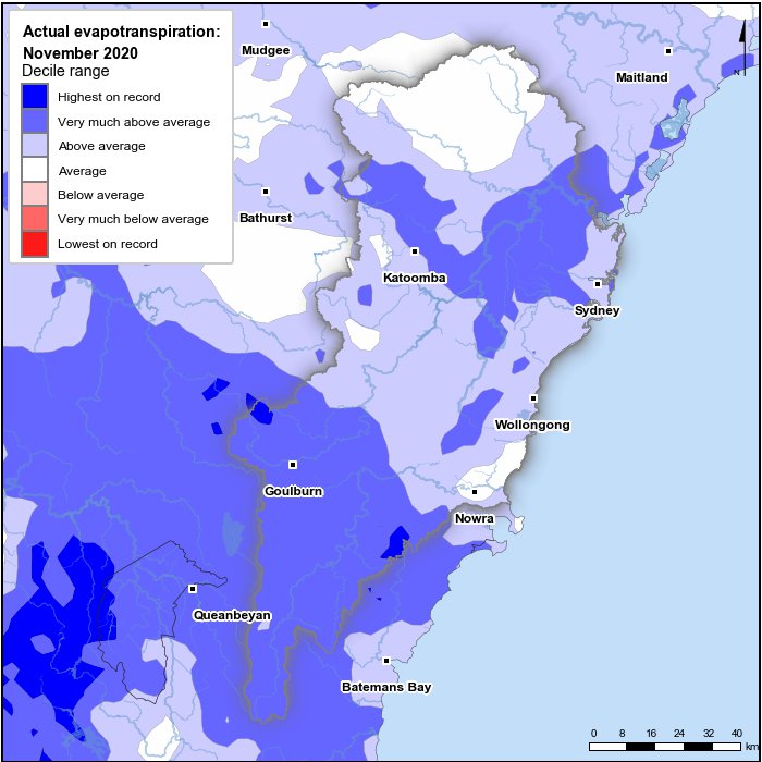 Actual evapotranspiration deciles: November 2020
