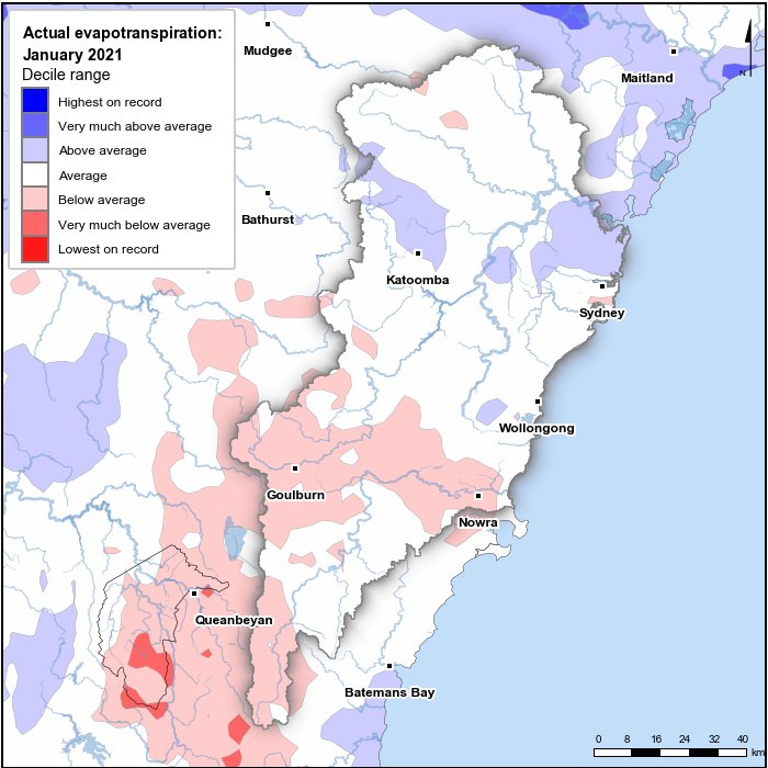 Actual evapotranspiration deciles: January 2021