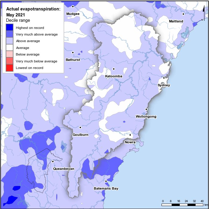 Actual evapotranspiration deciles: May 2021