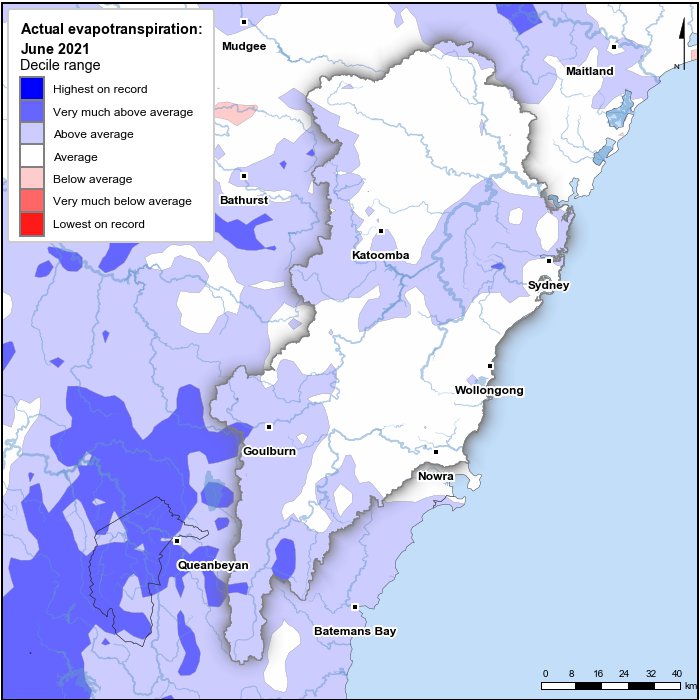 Actual evapotranspiration deciles: June 2021