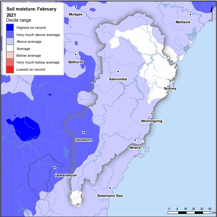 Soil moisture deciles: February 2021