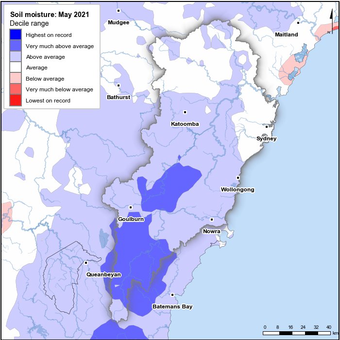 Soil moisture deciles: May 2021