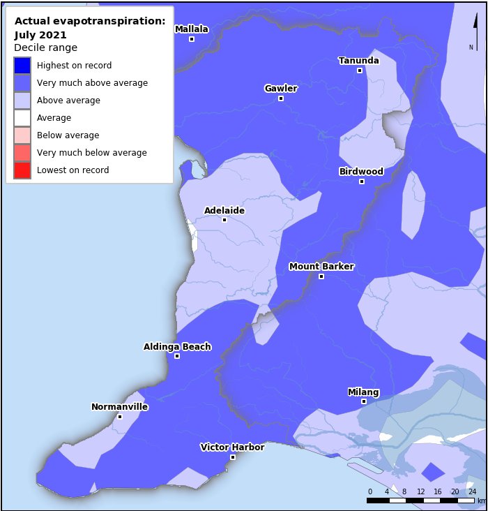 Actual evapotranspiration deciles: July 2021