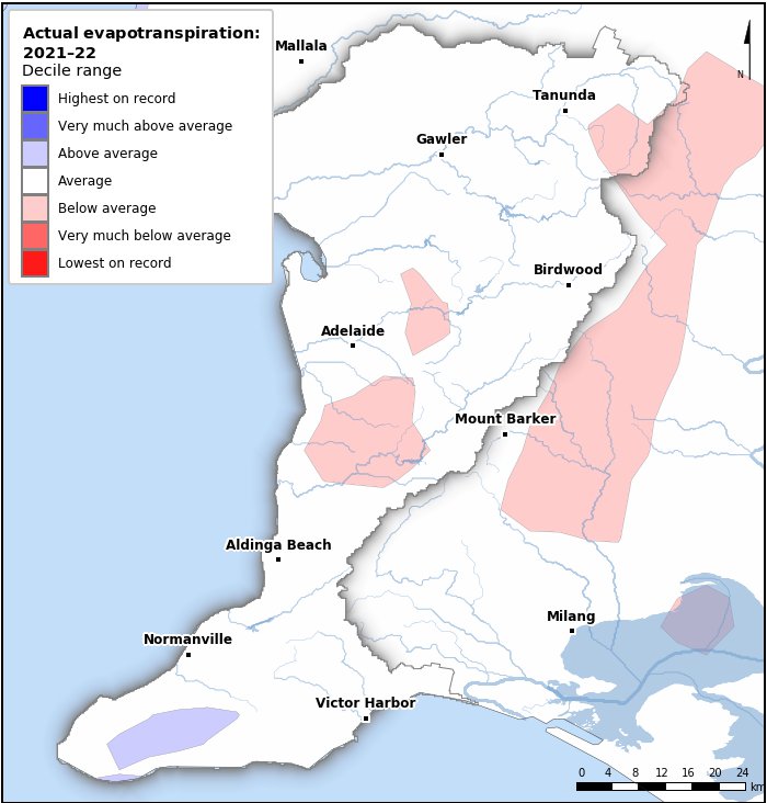 Actual evapotranspiration deciles: July 2021–June 2022