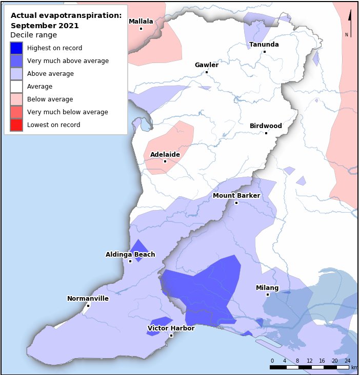 Actual evapotranspiration deciles: September 2021