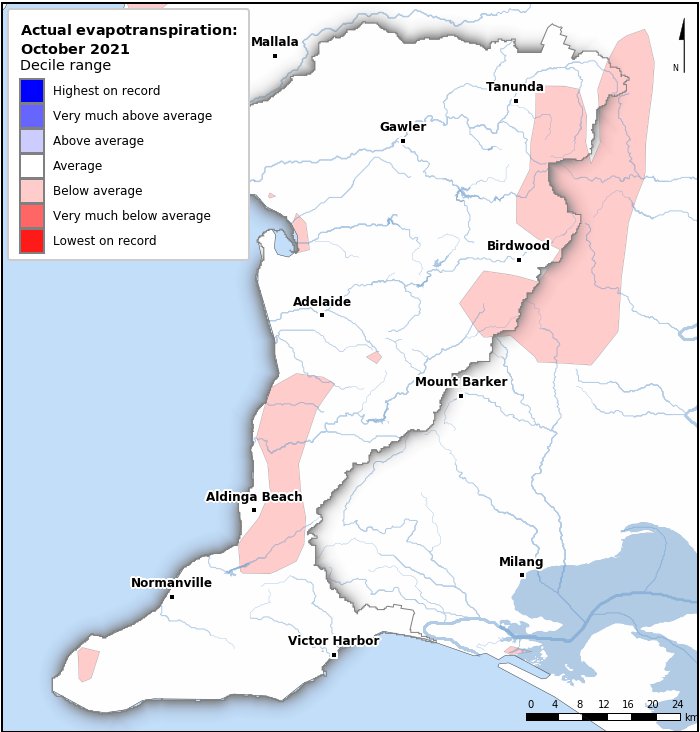 Actual evapotranspiration deciles: October 2021