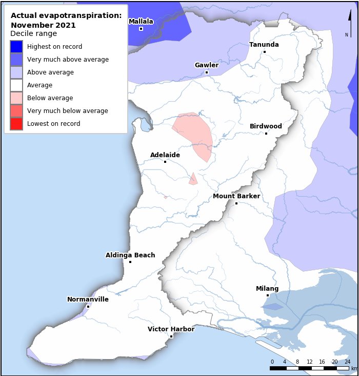 Actual evapotranspiration deciles: November 2021