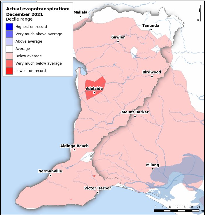 Actual evapotranspiration deciles: December 2021